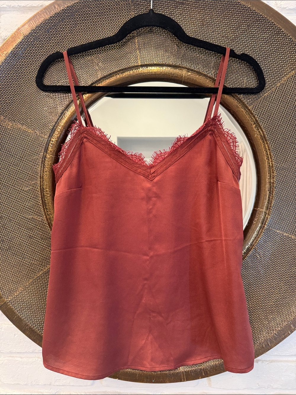 Satin Slip Cami with Lace-Trim in Burnt Orange